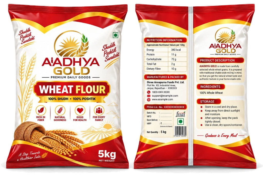 AIADHYA GOLD Pack AIADHYA GOLD 100% Pure Whole Wheat Flour Pack
